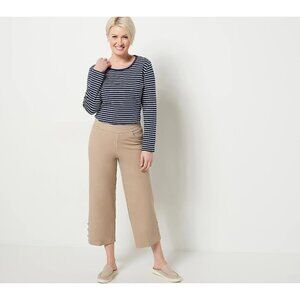 Isaac Mizrahi Live Reg 24/7 Stretch Crop Wide Leg with Buttons 0 Cool Khaki NEW